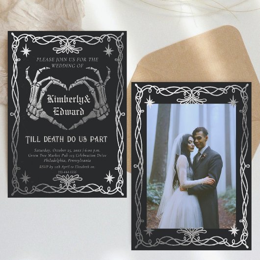 Gotische schedel HalloWedding Retro bruiloft uitno Kaart