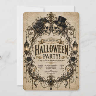 💀🕯️ Gotische Schedel Halloween Feest Uitnodiging