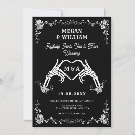 Gotische schedel hart bruiloft kaart (Voorkant)