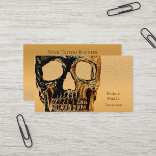 Gotische Schedel Hoofd Goud Zwart Tattoo Winkel Visitekaartje