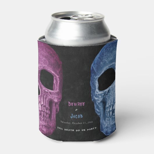 Gotische schedel hoofd roze blauw hallobruiloft blikjeskoeler (Blikje Voorkant)