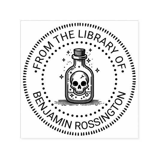 Gotische Schedel in Fles NT Bibliotheek Boeknaam Zelfinktende Stempel (Design)