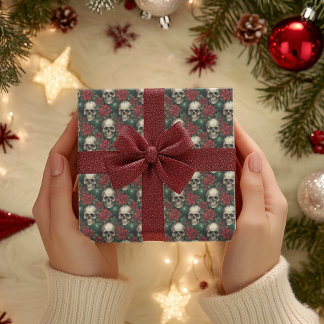 Gotische schedel Kerstmis Wrapping Paper skelet