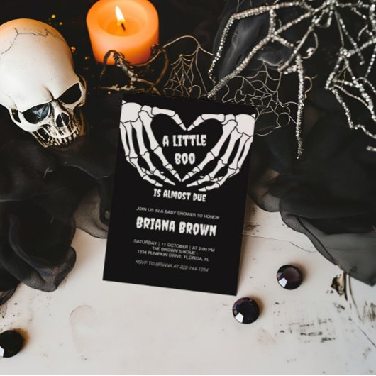 Gotische schedel Little Boo Halloween Baby shower Kaart