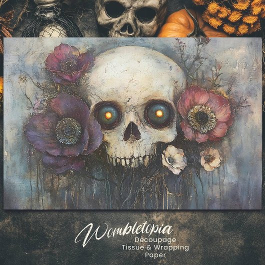 Gotische Schedel met Bloemen Donkere Bloemen Decou Tissuepapier