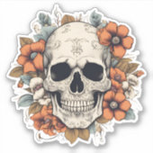 Gotische Schedel met Bloemen Waterdicht Sticker (Voorkant)