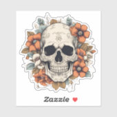 Gotische Schedel met Bloemen Waterdicht Sticker (Vel)