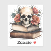 Gotische schedel met boeken en bloemen waterdicht sticker (Vel)