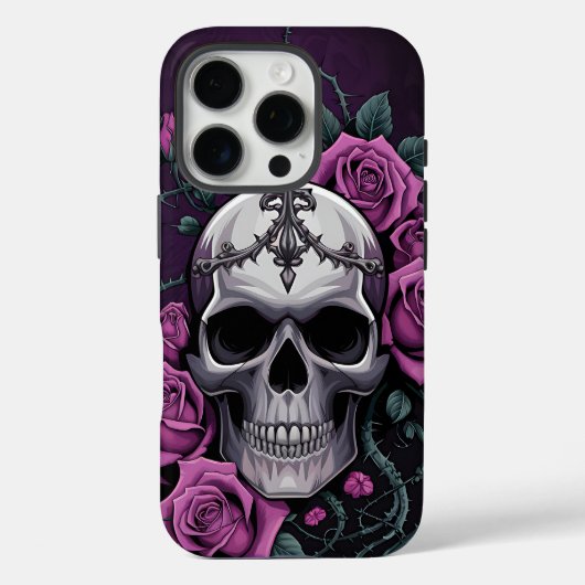 Gotische schedel met Paarse Rozen Case-Mate iPhone Case (Achterkant)