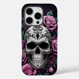 Gotische schedel met Paarse Rozen iPhone 16 Pro Hoesje