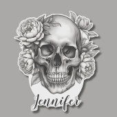 Gotische schedel met pioenen Monogram Waterdicht Sticker