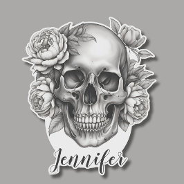 Gotische schedel met pioenen Monogram Waterdicht Sticker