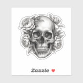 Gotische schedel met pioenen waterdicht sticker (Vel)