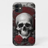 Gotische schedel met rode rozen Case-Mate iPhone case (Achterkant)