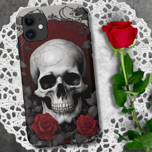 Gotische schedel met rode rozen Case-Mate iPhone case