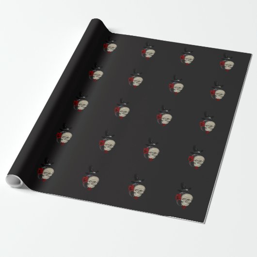 Gotische Schedel met Roze en Raaf Cadeaupapier (Uitgerold)