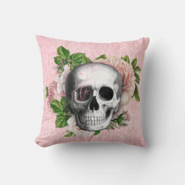 Gotische schedel met roze rozen | Omkeerbaar Kussen