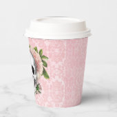 Gotische schedel met roze rozen papieren bekers (Links)