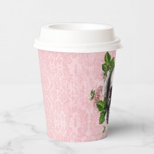 Gotische schedel met roze rozen papieren bekers (Rechts)