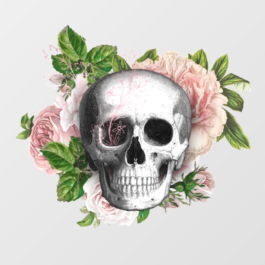 Gotische schedel met Roze Rozen Venster Cling Raamsticker (Vel)