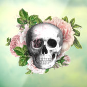Gotische schedel met Roze Rozen Venster Cling Raamsticker (Vel 3)