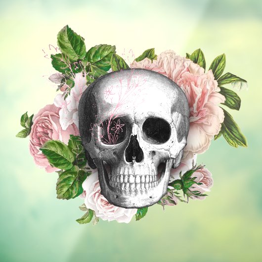 Gotische schedel met Roze Rozen Venster Cling Raamsticker (Vel 3)