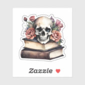 Gotische schedel met Rozen en boeken Waterdicht Sticker (Vel)