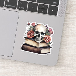 Gotische schedel met Rozen en boeken Waterdicht Sticker