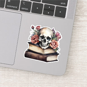 Gotische Schedel met Rozen en Boeken Waterdicht Sticker
