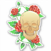 Gotische schedel met Rozen en wijnstokken Waterdic Sticker (Voorkant)