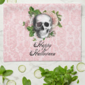Gotische schedel met Rozen Halloween Theedoek (Gevouwen)