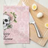 Gotische schedel met Rozen Halloween Theedoek (Quarter Fold)