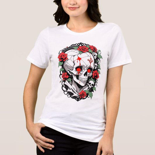 Gotische schedel met Rozen Tri-Blend Shirt (Voorkant)