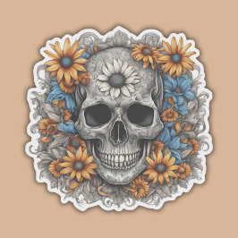 Gotische schedel met zonnebloemen sticker