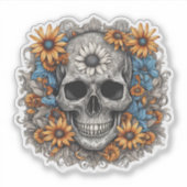 Gotische schedel met zonnebloemen sticker (Voorkant)