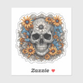 Gotische schedel met zonnebloemen sticker (Vel)