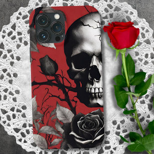 Gotische schedel met zwart Roos Case-Mate iPhone Case