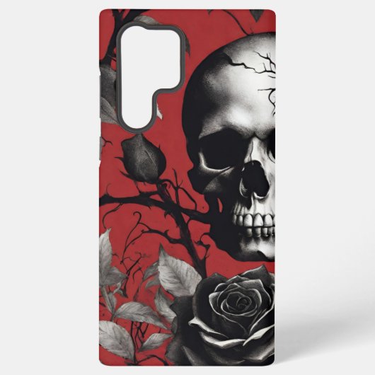 Gotische schedel met zwart Roos Samsung Galaxy Hoesje (Achterkant)
