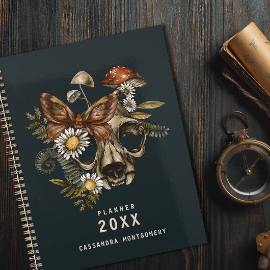 Gotische  schedel Mushroom Moth Aangepaste naam Planner