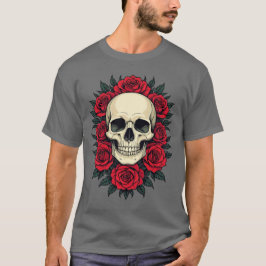Gotische Schedel Omringd Door Rode Rozen T-shirt
