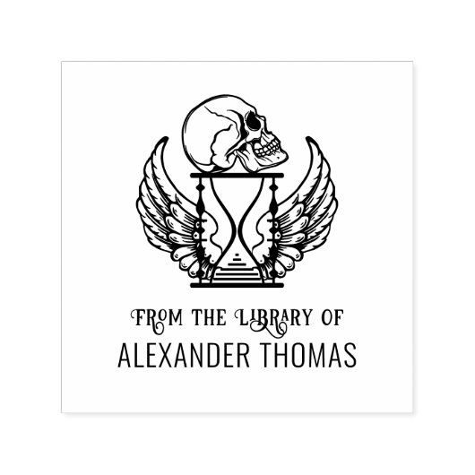 Gotische schedel op gevleugelde zandloper Biblioth Zelfinktende Stempel (Design)