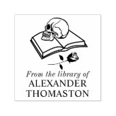 Gotische schedel op Open Boek met Roos S Bibliothe Zelfinktende Stempel (Design)