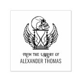 Gotische Schedel op Vleugelige Zandloper Bibliothe Zelfinktende Stempel (Design)