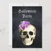 Gotische schedel Paarse Rozen Halloween Party Kaart (Voorkant)