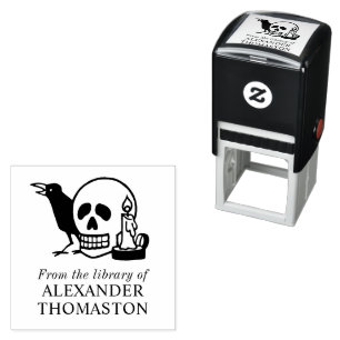 Gotische Schedel, Raaf en Kaars Bibliotheek Boekna Zelfinktende Stempel