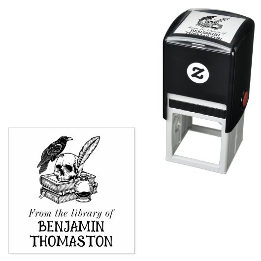 Gotische Schedel, Raaf, Pen & Inkt Bibliotheek Boe Zelfinktende Stempel (In situ)