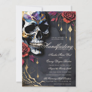 Gotische Schedel & Rode Rozen Halloween Handfastin Kaart