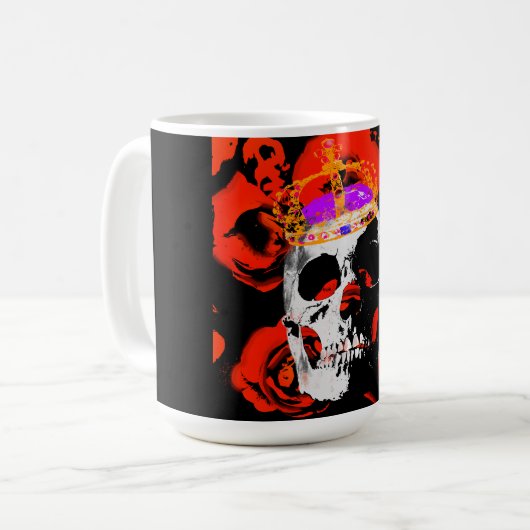 Gotische schedel rode rozen koffiemok (Voorkant links)