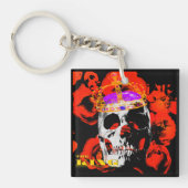 Gotische schedel rode rozen sleutelhanger (voorkant)