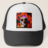 Gotische schedel rode rozen trucker pet (Voorkant)
